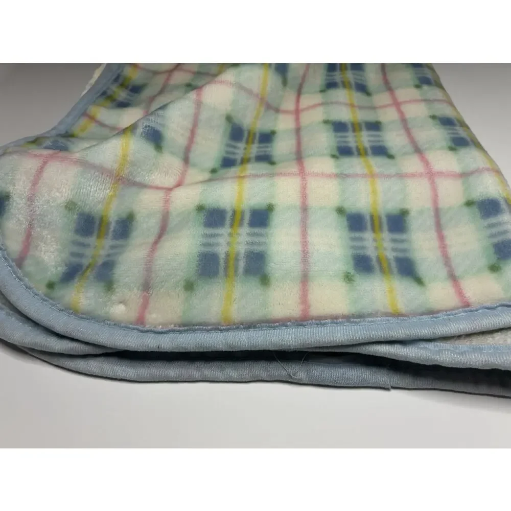 Vintage Springmaid Pastel Plaid Baby Blanket Blue Green Pink Yellow Soft Fleece